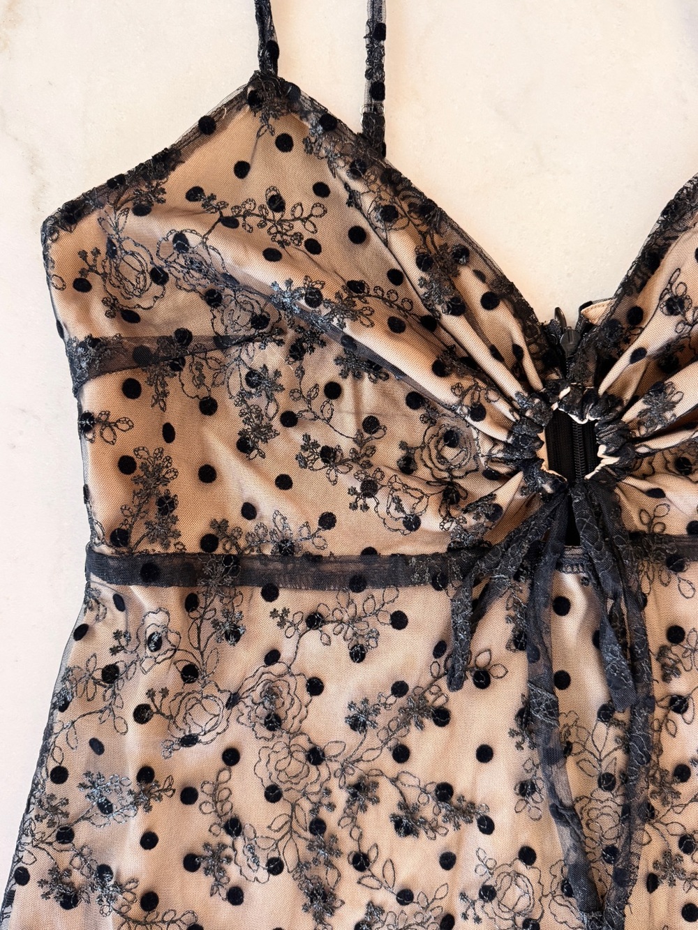 Black Embroidered Midi Slip Dress with Spaghetti Straps - Picture 3 of 6